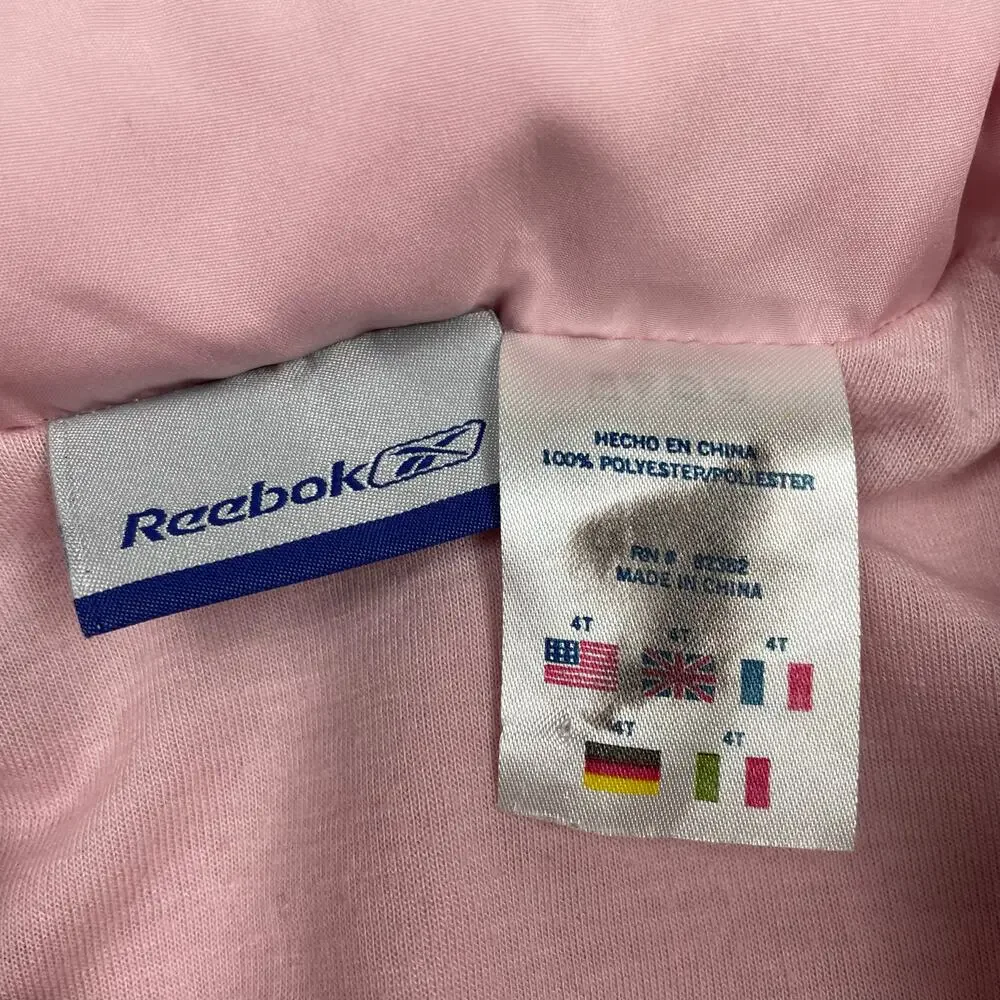 Reebok Toddler Girls Windbreaker Jacket 4T Pink Green Hooded Full Zip Retro y2k